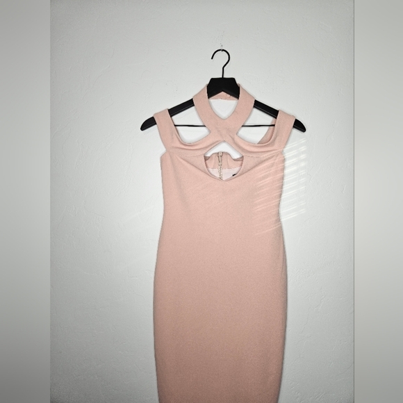 Nookie‎ Hollywood Blush Pink Strappy Cutout Fitted Midi Dress size Medium NWT​ - Picture 4 of 12